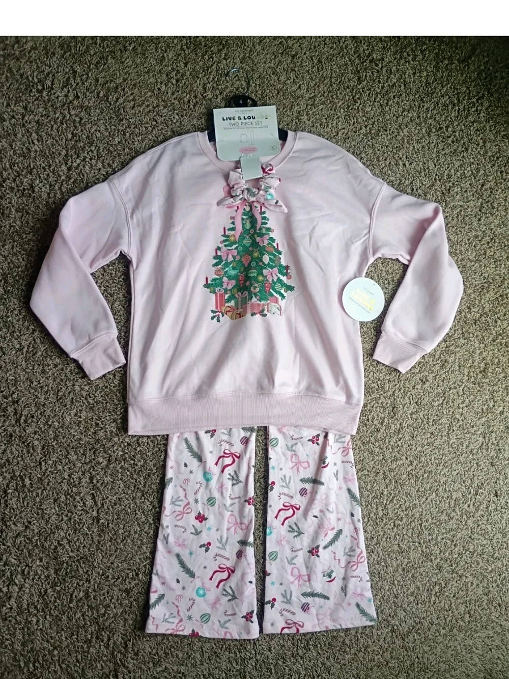 No Comment Pink Live And Lou Two Piece Set With Scuntchie Kids L (14) Christmas